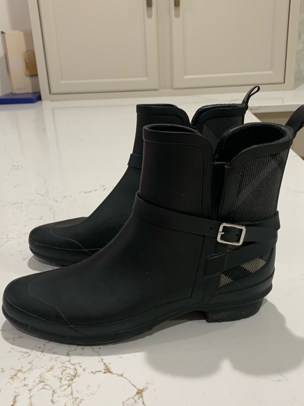 Burberry Ankle Rain Boots Buckle Checked EU 40